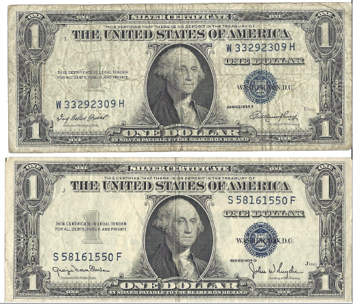 Two - Dollar Silver Certificates - 1935 D & 1935 E