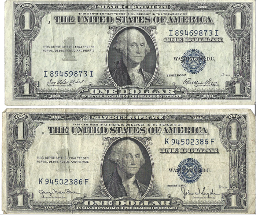 Two - Dollar Silver Certficates - 1935-D & 1935-E