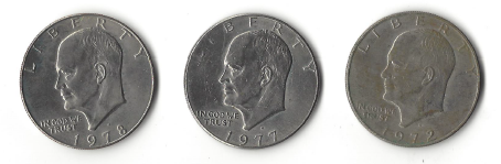 Three Different Eisenhower Dollars - 1972-D, 1977-D, & 1978-D