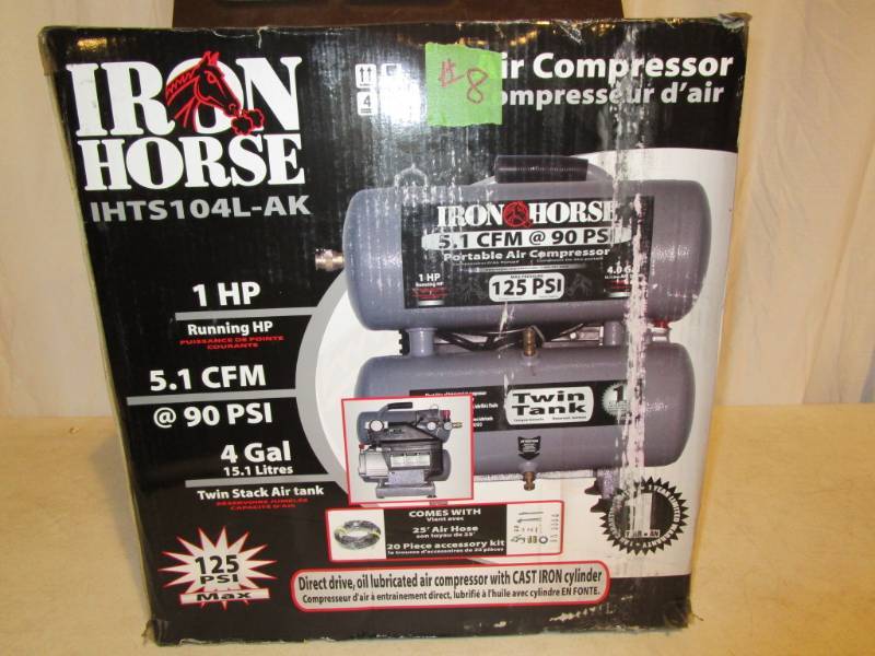 lot 8 image: Iron Horse 4 Gallon Twin Tank Air Compressor