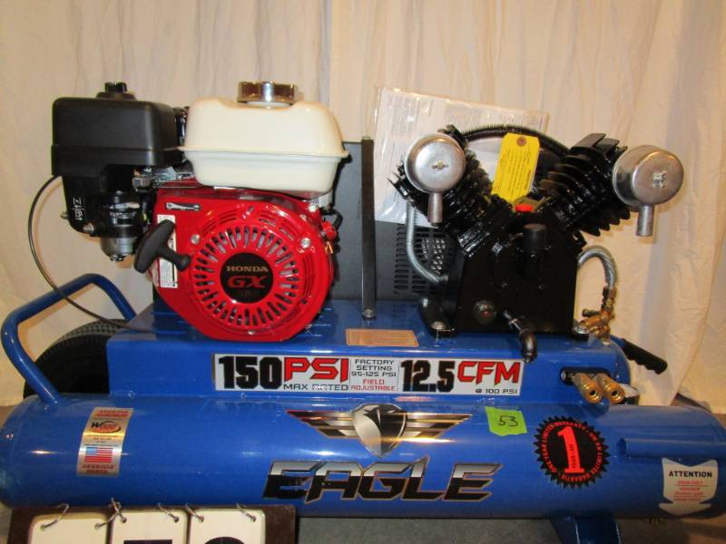 lot 53 image: Eagle Job Site 10 Gallon Twin Tank Air Compressor