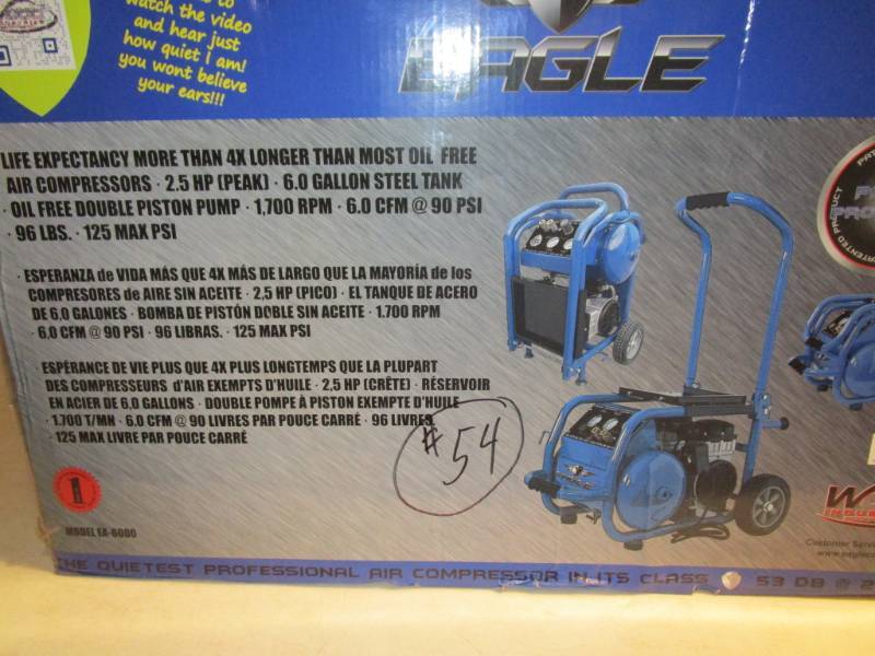 lot 54 image: Eagle Silent Series 6 Gallon Portable Air Compressor