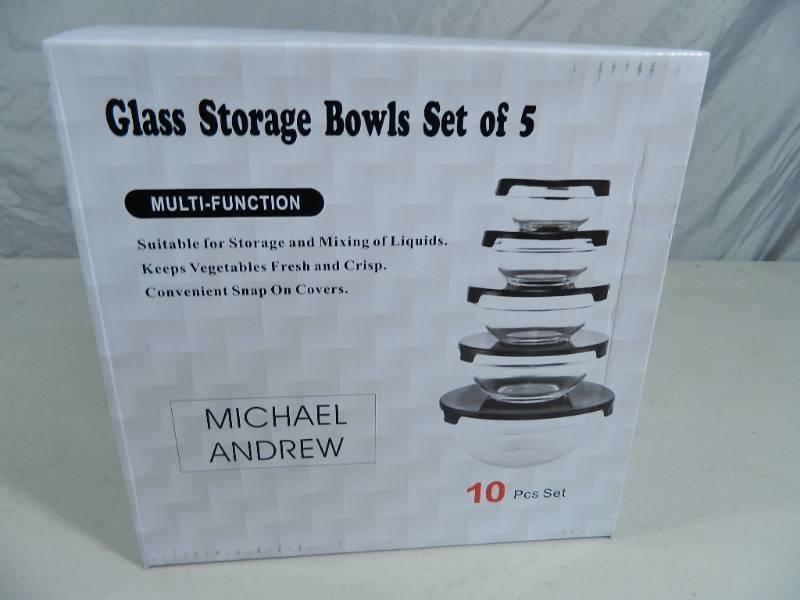 lot 14 image: New Set of 5 Glass Bowls with Lids