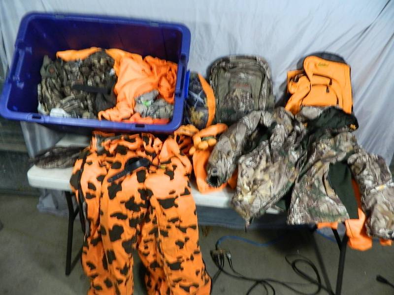 lot 105 image: Large Tote Full of Hunting Clothing and Accessories