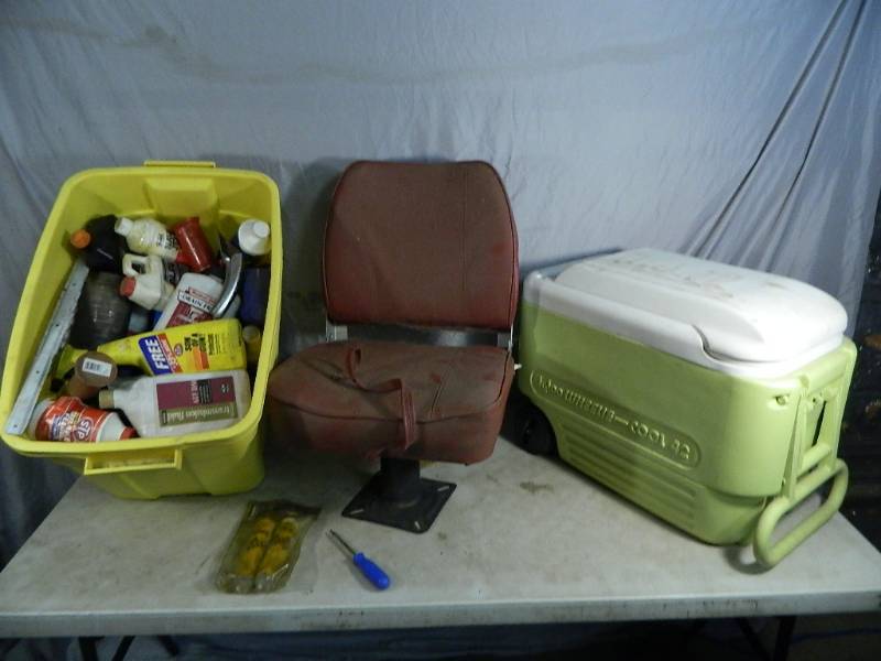 lot 109 image: Cooler, Boat Seat, Shop Chemicals