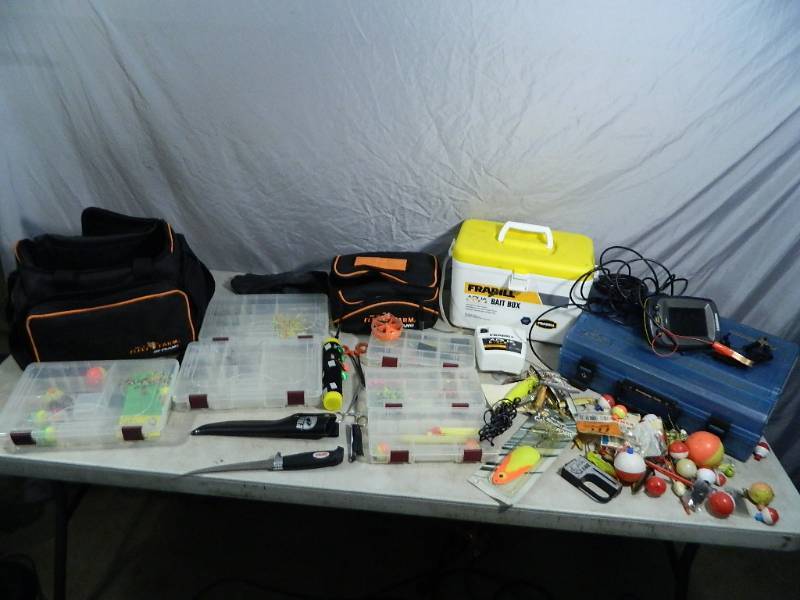 lot 128 image: Assorted Fishing Tackle, Bait Box, Etc