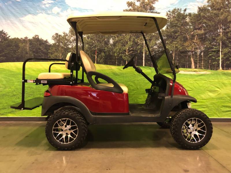Ruby Red Metallic 4 Passenger Lifted Club Car Golf Cart wStreet Legal Package