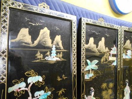 lot 2 image: FOUR UNIQUE ORIENTAL PICTURES WITH MOTHER OF PEARL