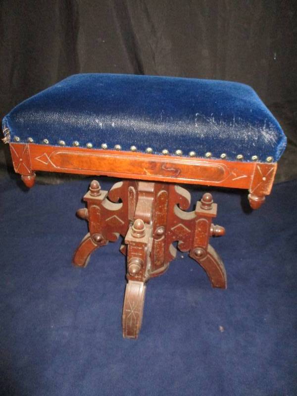 lot 2 image: Beautiful Organ Bench Lyons Patent Grecian Stool Patented Rochester NY 1873