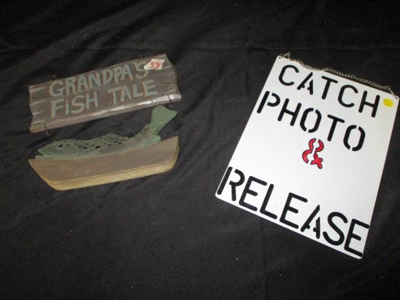 lot 53 image: Fishing Sign and catch and release sign