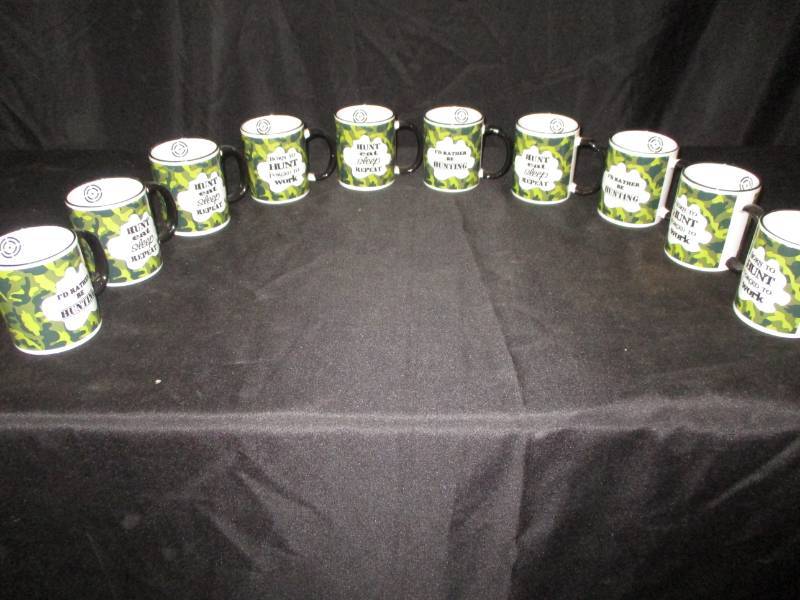 lot 65 image: 10 Camo Mugs, Eat, Fish Sleep
