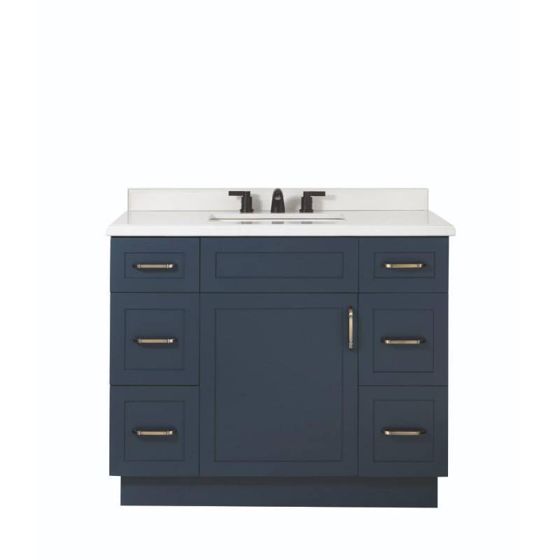 lot 387 image: Lincoln 42 in. W x 22 in. D x 34.5 in. H Vanity in Midnight Blue with Ceramic Vanity Top in White with White Rectangular Basin