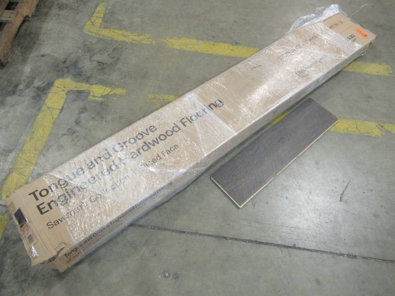 lot 345 image: Miscellaneous CaseTongue and Groove Dark Brown, Sliced Face Hardwood Flooring. 25 Sq Ft.