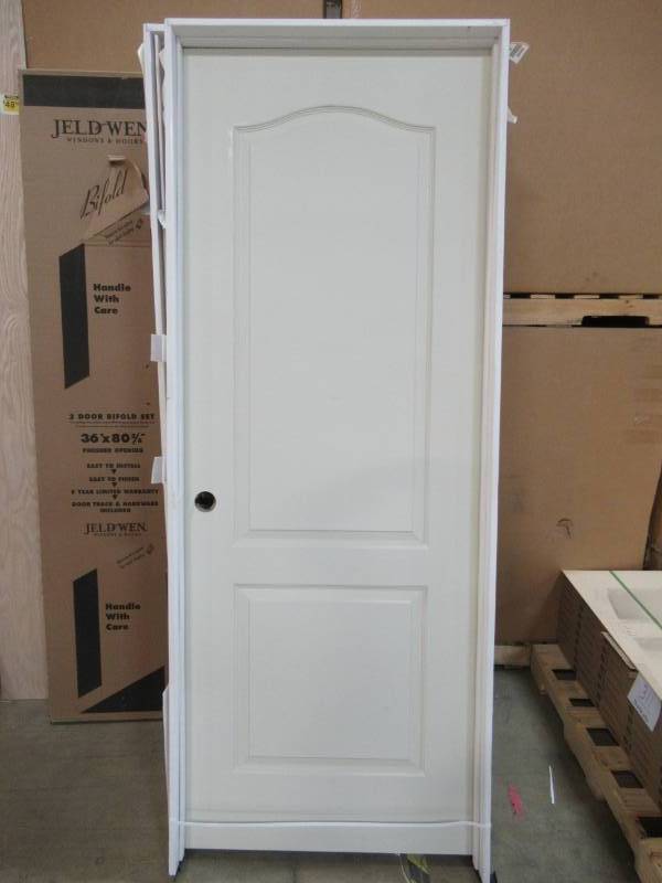lot 375 image: Reliabilt Primed 2-Panel Round Top Hollow Core Molded Composite Slab Door (Actual 30-in x 80-in) 743379