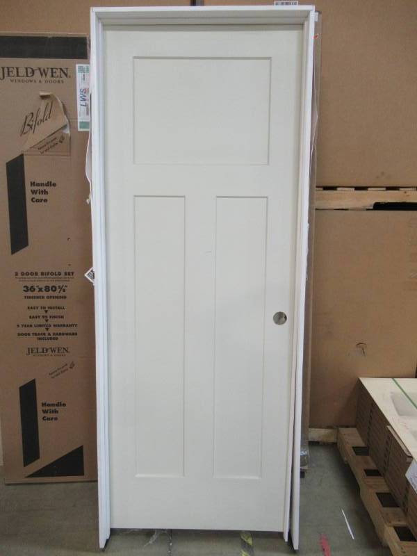 lot 377 image: ReliaBilt White 3-Panel Craftsman Hollow Core Molded Composite Slab Door (Actual 30-in x 80-in) LO373183 LH Swing