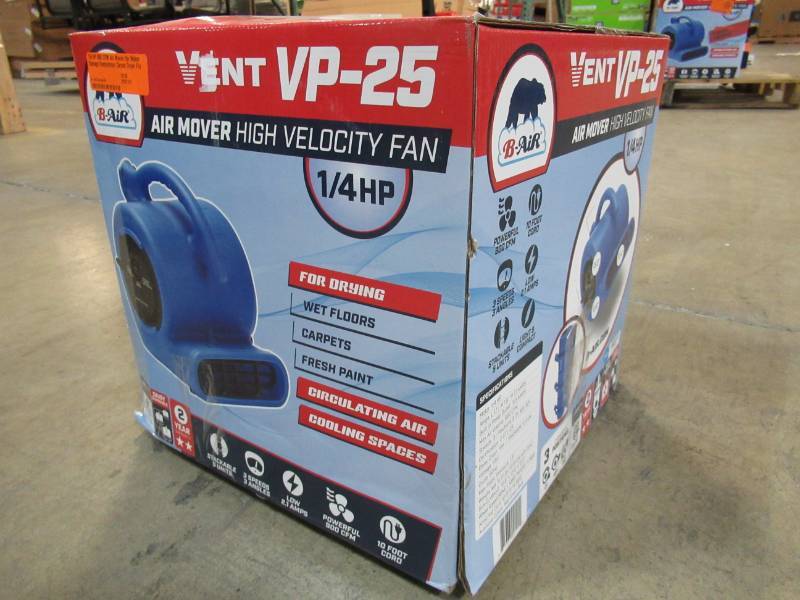 lot 399 image: B-Air 14 HP 900 CFM Air Mover for Water Damage Restoration Carpet Dryer Floor Blower Fan Home and Plumbing Use, Blue, BA-VP-25-BL