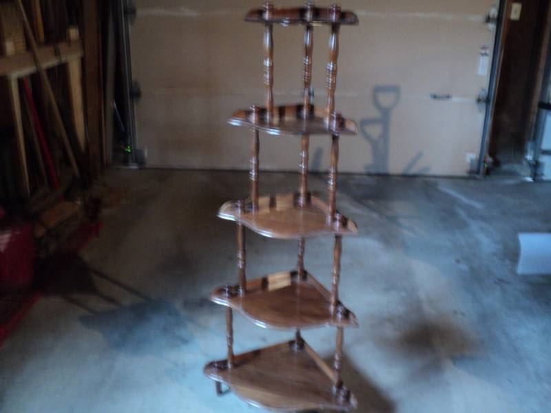 lot 158 image: Wood Vintage Corner Shelf- 54 tall...