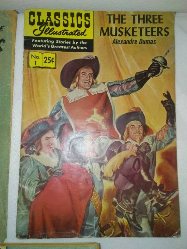 lot 71 image: Classics Illustrated #1, #4, #5, three musketeers, Moby Dick and The Last of the Mohicans.