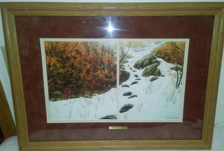 lot 112 image: Bev Doolittle Bear Tracks in the snow. 26 x 19
