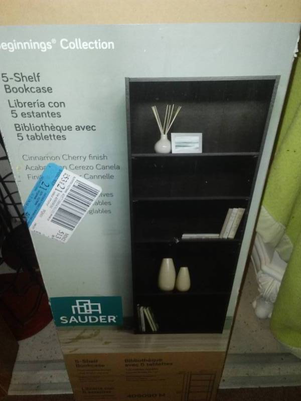 lot 298 image: 3 Sauder wood shelving units new in boxes $100 retail.