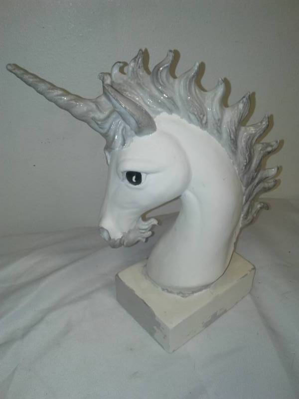 lot 311 image: Ceramic unicorn - silver and white, 12.5 in.