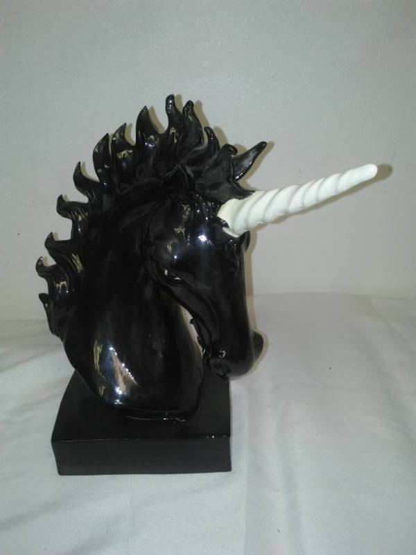 lot 312 image: Ceramic unicorn - black-and-white 12.5 in.