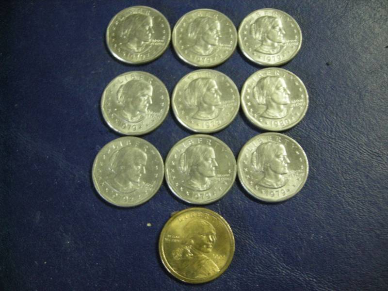 lot 44 image: 10 Susan B Anthony, Sacagawea Dollar Coins