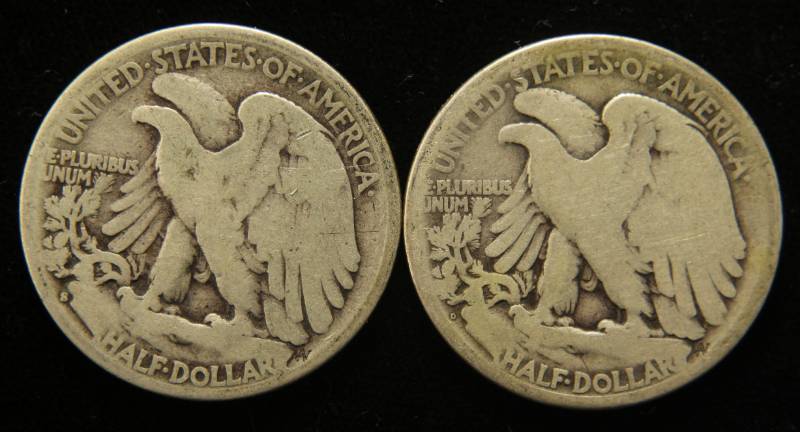 2 WALKING LIBERTY SILVER HALF DOLLARS 1928-S 1929-D