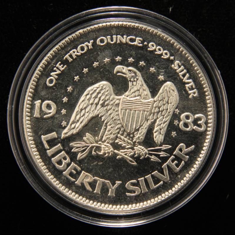1 TROY OZ. .999 FINE SILVER 1983 A-MARK LIBERTY ROUND IN AIRTITE
