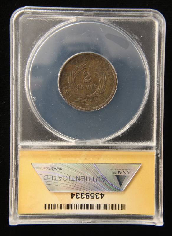 1868 US TWO CENT PIECE AU50 ANACS