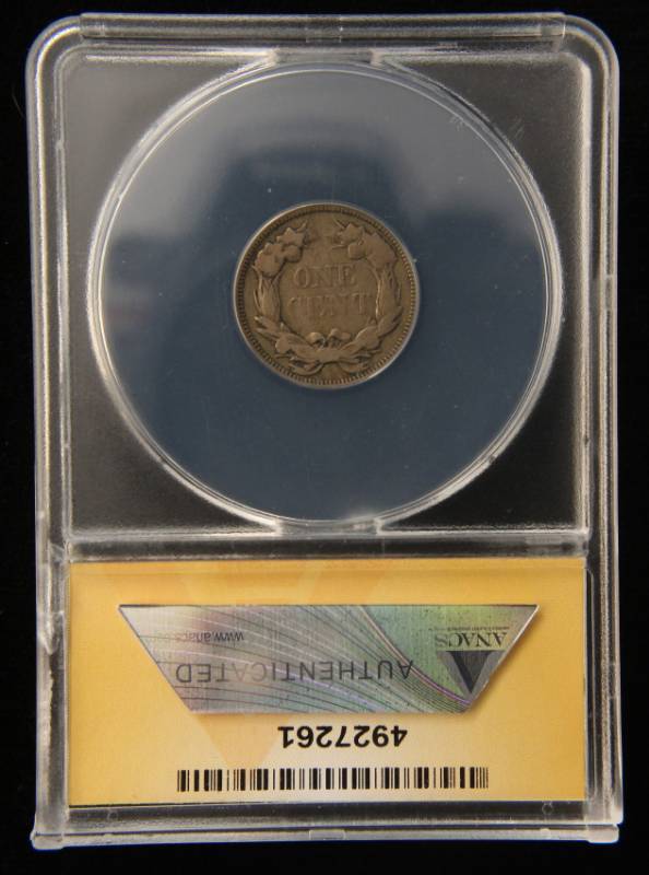 1858 LARGE LETTERS FLYING EAGLE CENT VF20 ANACS NICE OBVERSE LAMINATION ERROR