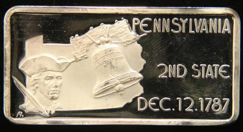 1 TROY OZ. .999 FINE SILVER BAR 50 STATES SERIES PENNSYLVANIA