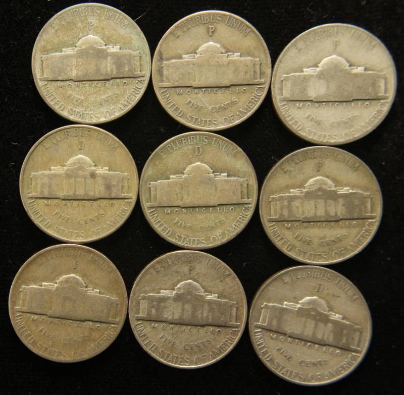 9 US WARTIME SILVER NICKELS