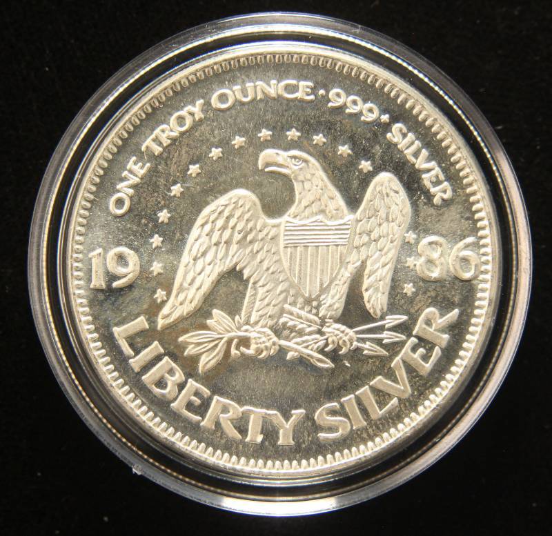 1 TROY OZ. .999 FINE SILVER 1986 A-MARK LIBERTY ROUND IN AIRTITE