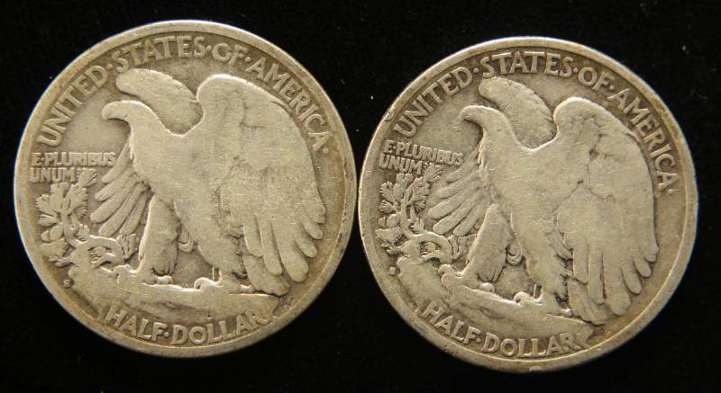 2 WALKING LIBERTY SILVER HALF DOLLARS 1928-S 1929-S
