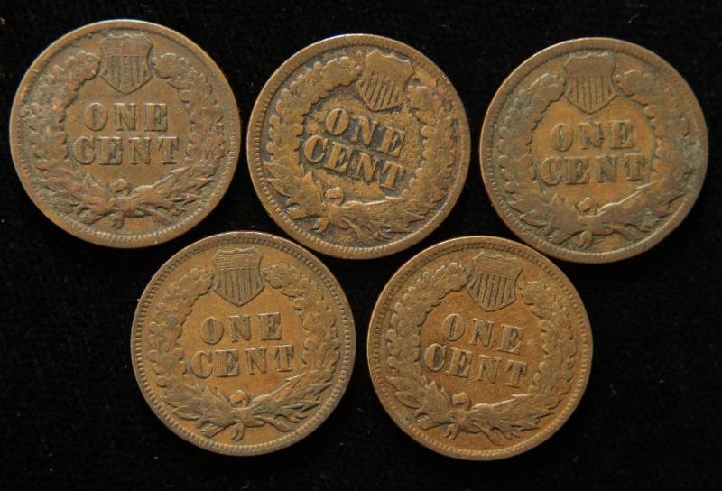 5 INDIAN HEAD CENTS 1897 1898 1899 1905 1907