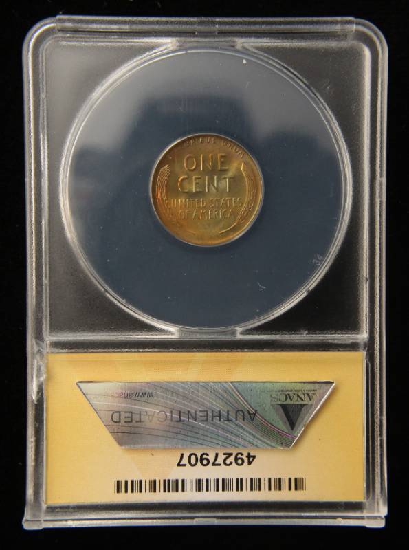 1944 US WHEAT CENT MS65RB ANACS NICE COLOR TONING