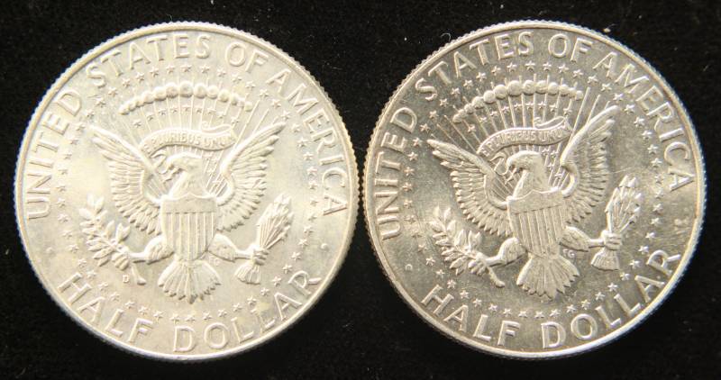 2 BU 1964 KENNEDY SILVER HALF DOLLARS