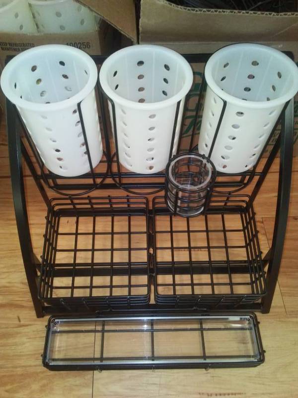 lot 65 image: Serving bowls  condiment caddy  silverware organizer.
