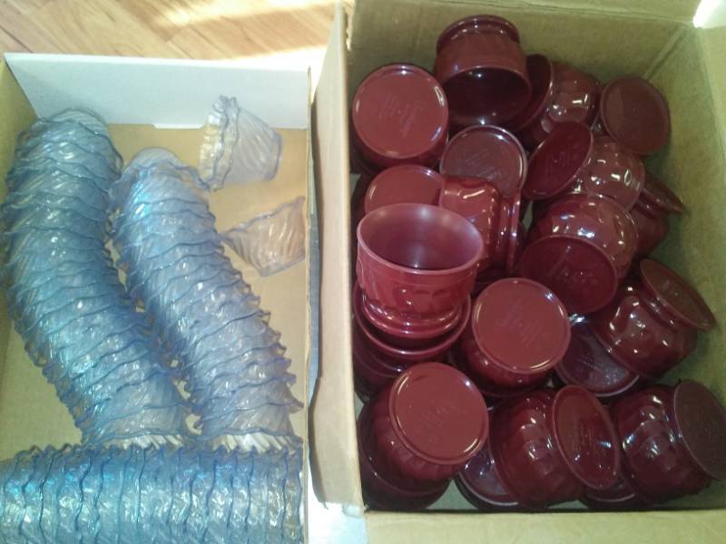 lot 80 image: Insulated 4 oz bowls - 42 and 4 ounce tulip clear bowls - 37.