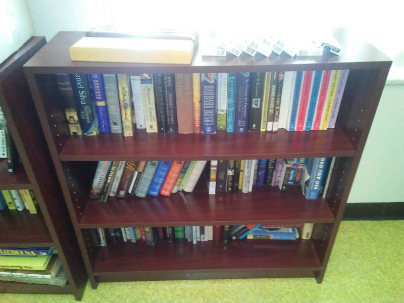 lot 229 image: Bookcase and books, playing cards.