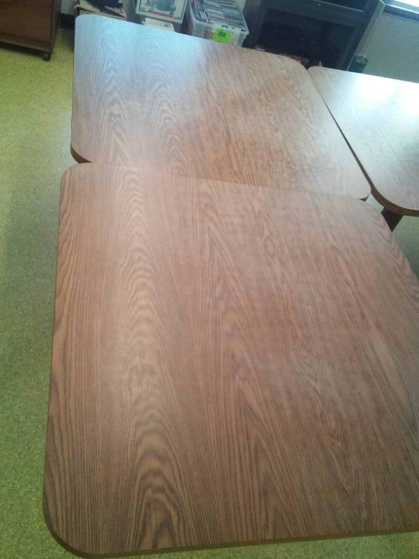 lot 268 image: Square laminated top table with metal base - 2