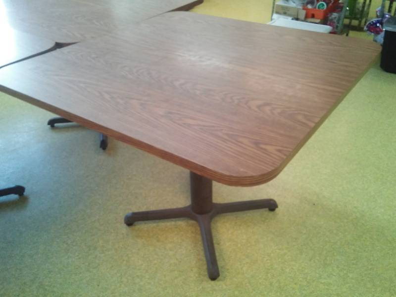lot 271 image: Square laminated top table with metal base - 1