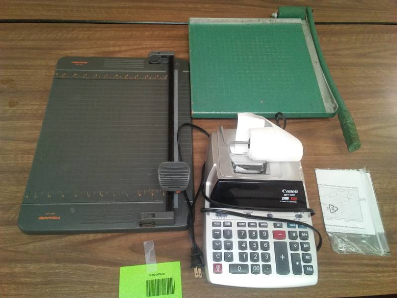 lot 313 image: 2 paper cutters and adding machine. 