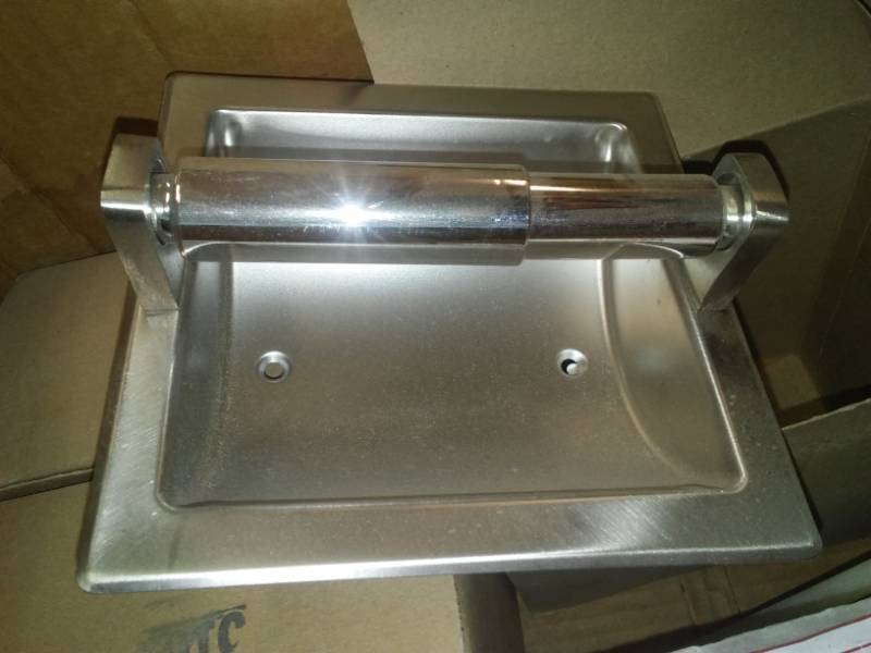 lot 344 image: New in boxes 15 stainless toilet paper holders, recessed.