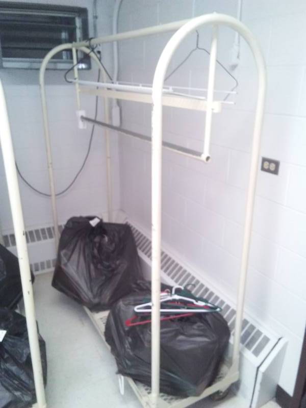 lot 177 image: Commercial Hanging Clothing Racks, on caster wheels, 