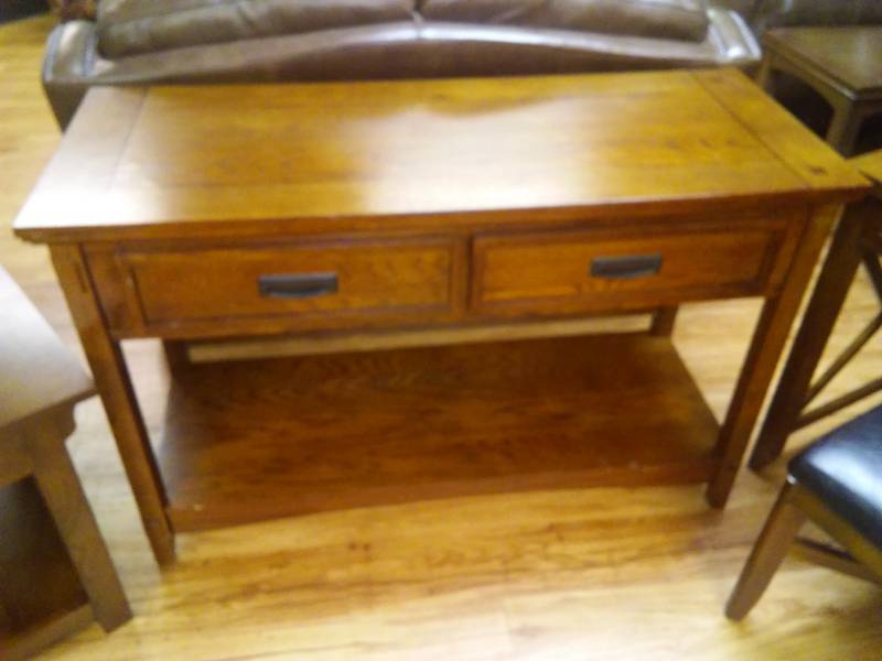 lot 197 image: Furniture Galore, (4) 2 side tables, sofa table and desk with stools