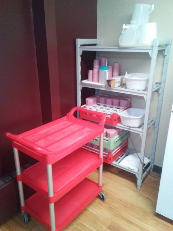 lot 200 image: Water Dispensing Cart with Racking and contents.