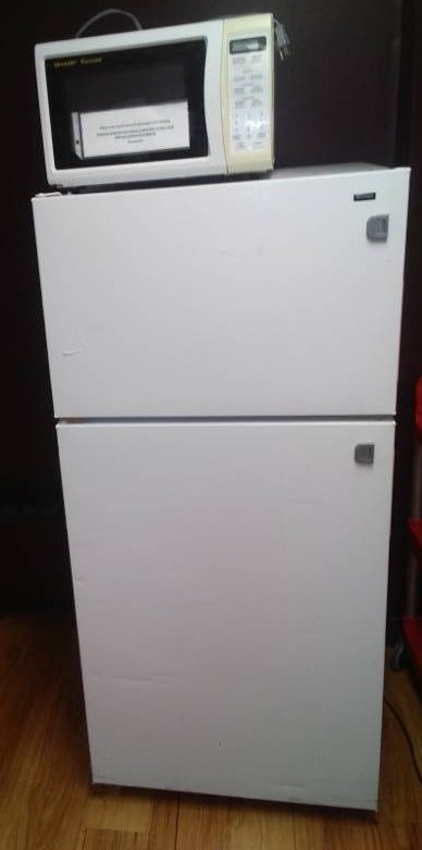 lot 202 image: Hot Point Fridge and Sharp Microwave. 