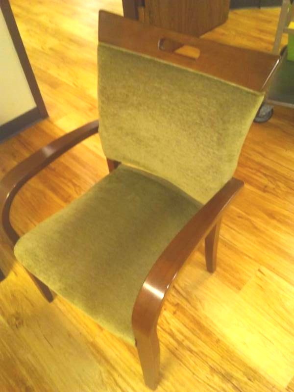 lot 205 image: Brushed Green Love Seat and 2 Accent Chairs with oak table. 